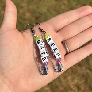 Safety Pin Earrings with Bead Letters